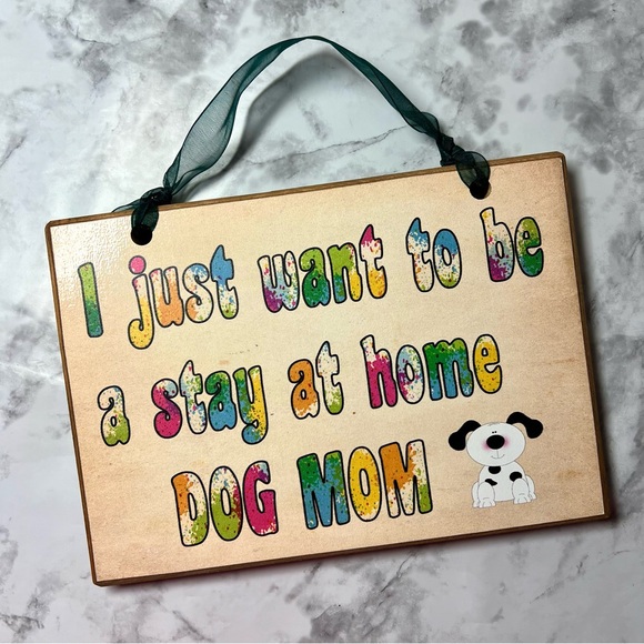 Handmade Wooden Colorful Tie Dye Stay At Home Dog Mom Artisan Hanging Sign Decor - Picture 5 of 5